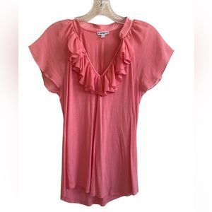 Express pink ruffle top with sheer short sleeve size small. Good condition